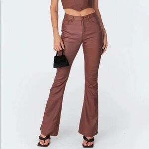 Edikted Luna Faux Leather Flare Leg Pants Size Small